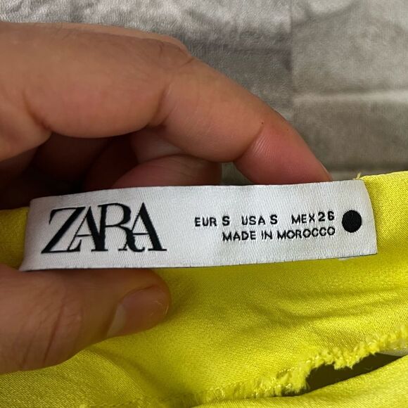 Zara || Neón Green Yellow Sheath Strap Cowl Neck Maxi Slit Dress Small - Picture 7 of 9